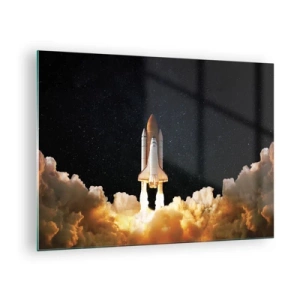 Glass picture - A space shuttle taking off against a starry sky - 70x50cm - As Astra! - Modern wall decoration for the living room and bedroom ARTTOR