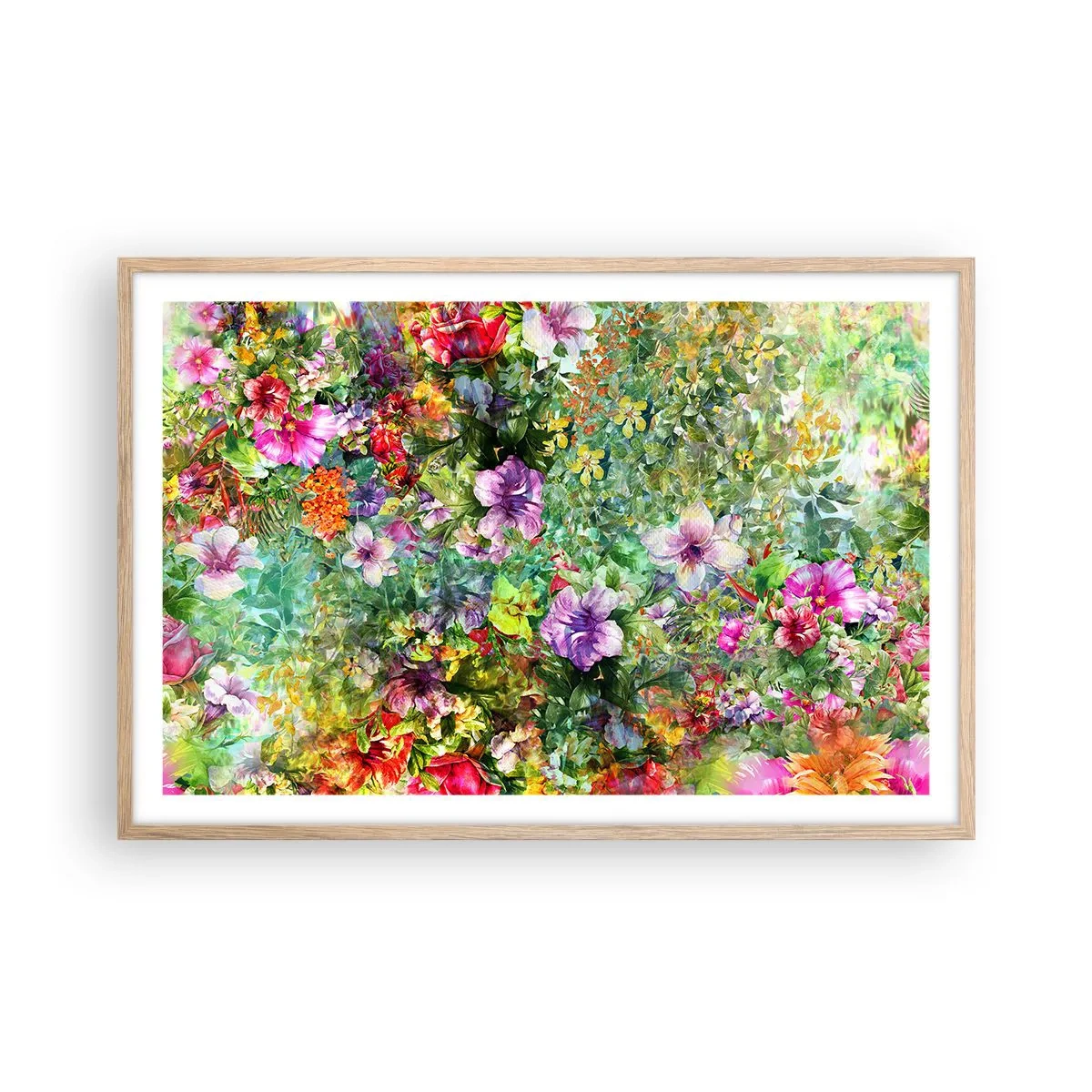Poster in light oak frame - Lost in the Flowers - 91x61 cm