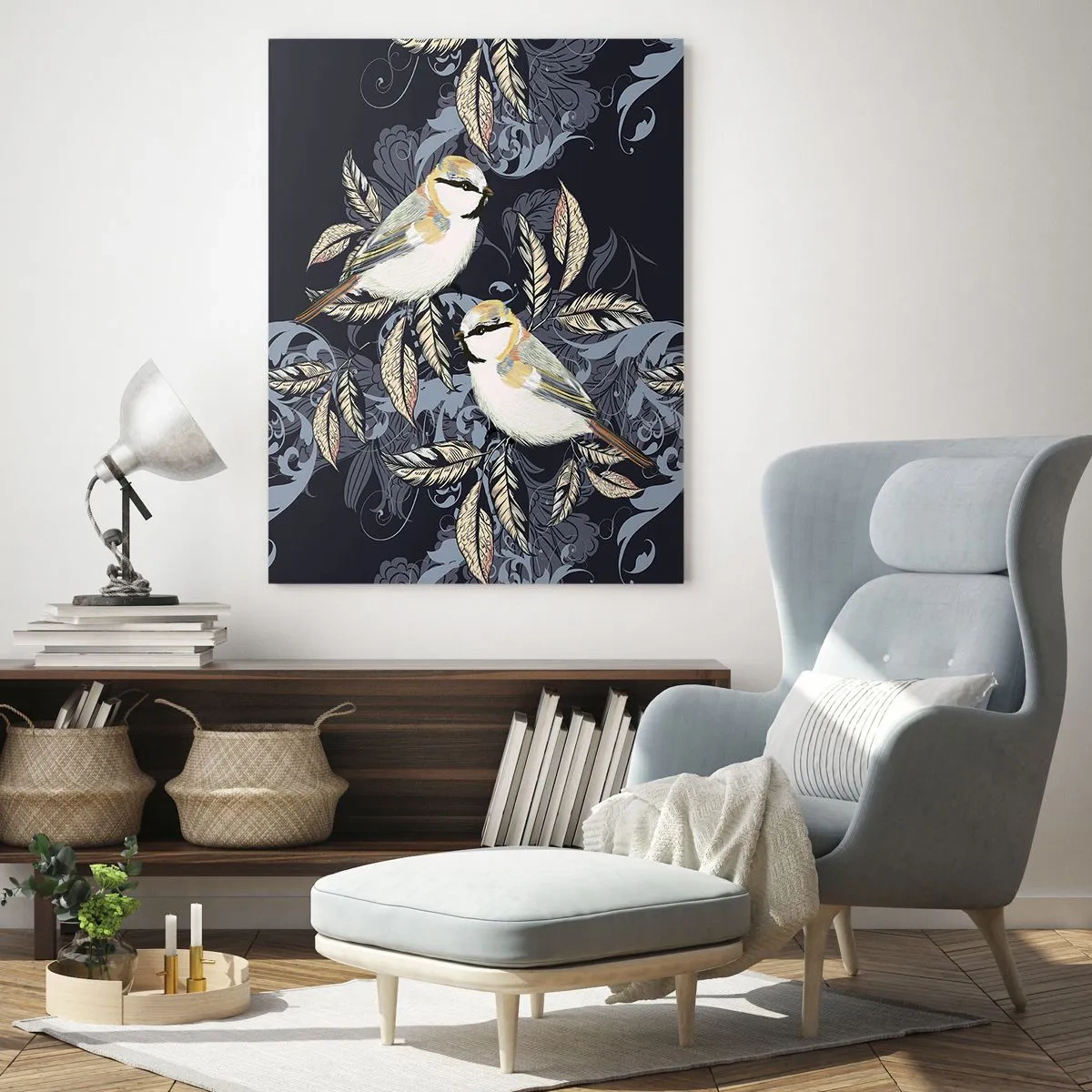 Glass picture - Blue and Yellow Chirp - 50x70 cm