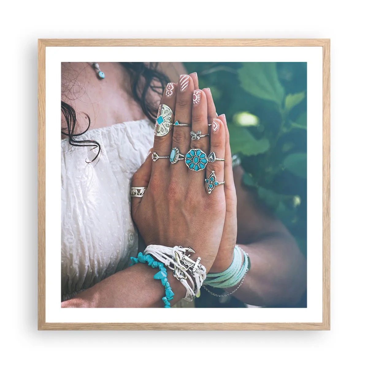 Poster in light oak frame - Welcome to the Centre of Wellbeing - 60x60 cm