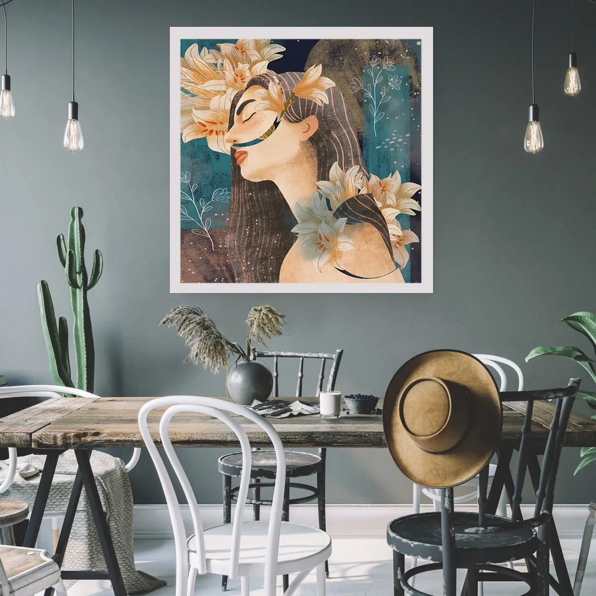 Poster - Tale of a Queen with Lillies - 60x60 cm