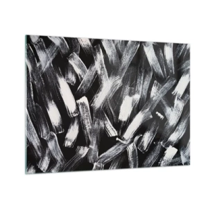 Glass picture - Black and white abstraction of brush strokes on a dark background - 70x50cm - Abstract in Industrial Spirit - Modern wall decoration for the living room and bedroom ARTTOR