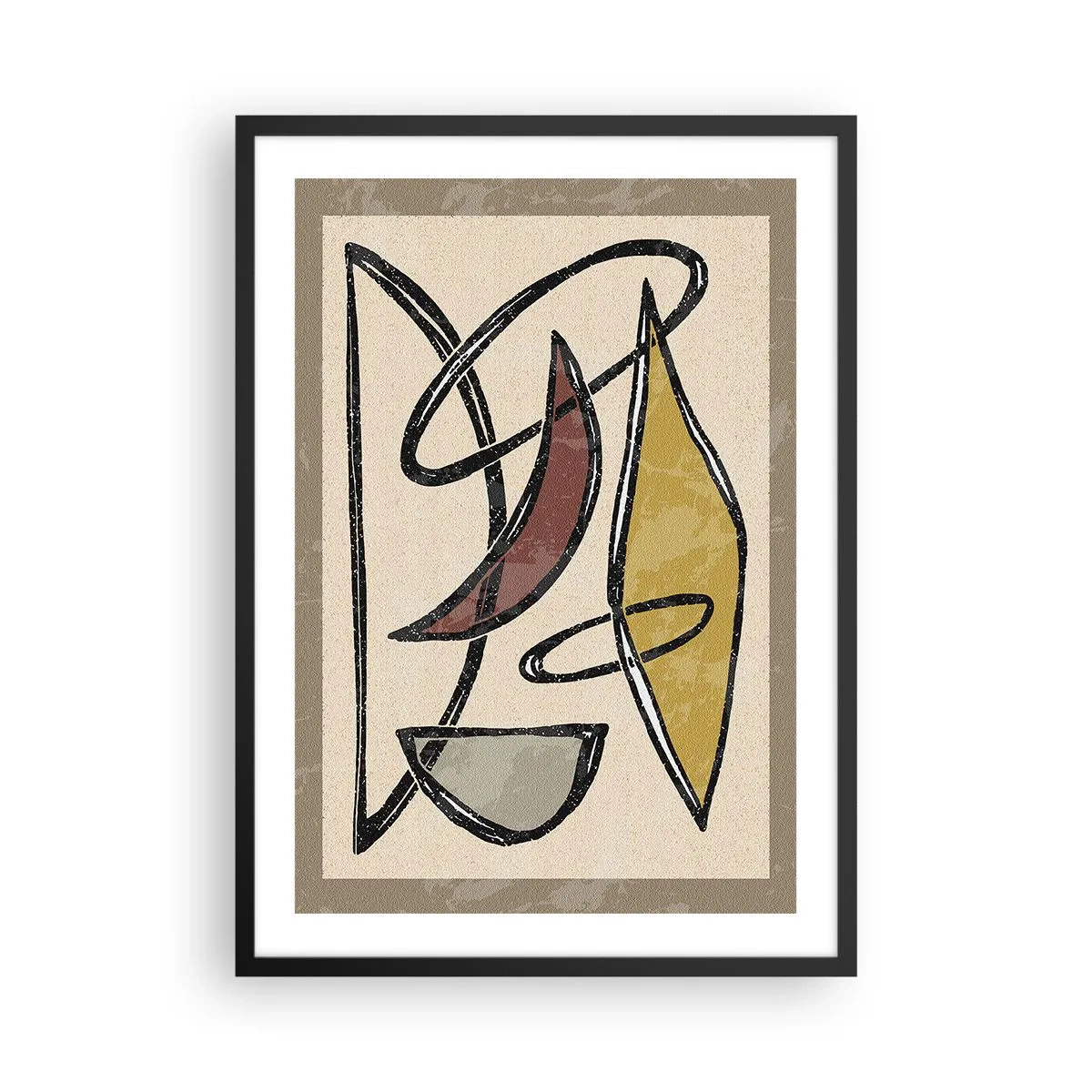 Poster in black frame - Geometric abstraction in shades of beige and brown - 50x70cm - Verticals and Horizontals - Modern wall decoration for the living room and bedroom ARTTOR