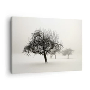 Canvas picture - Trees in a snow-covered field surrounded by fog - 70x50cm - Winter Dream - Modern wall decoration for the living room and bedroom ARTTOR