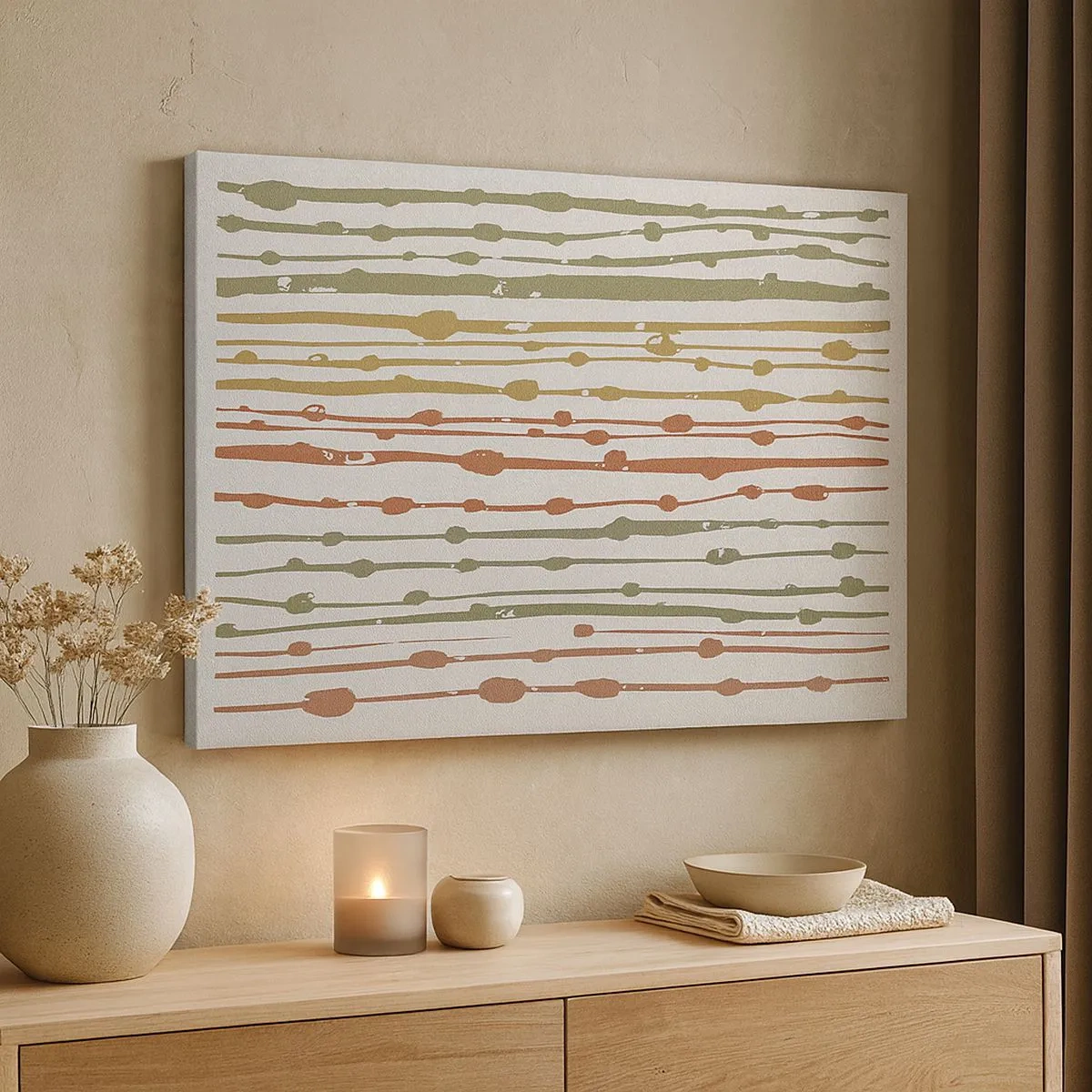 Canvas picture - A pattern of lines in warm shades on a light background - 70x50cm - Musical Colour Notation - Modern wall decoration for the living room and bedroom ARTTOR