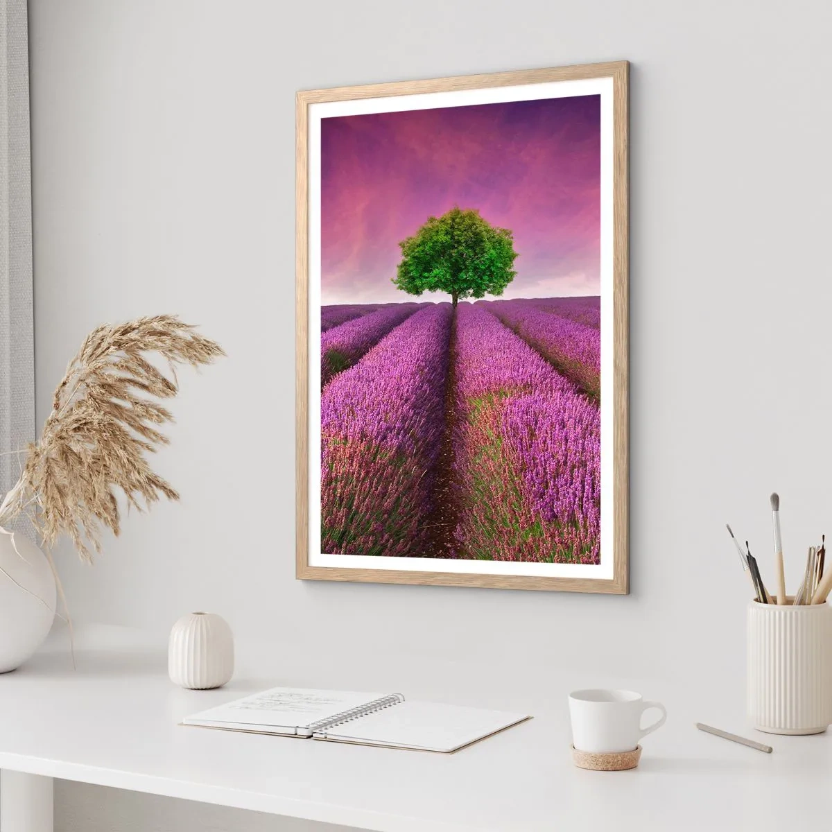 Poster in light oak frame - In the Fields of Lavender - 70x100 cm