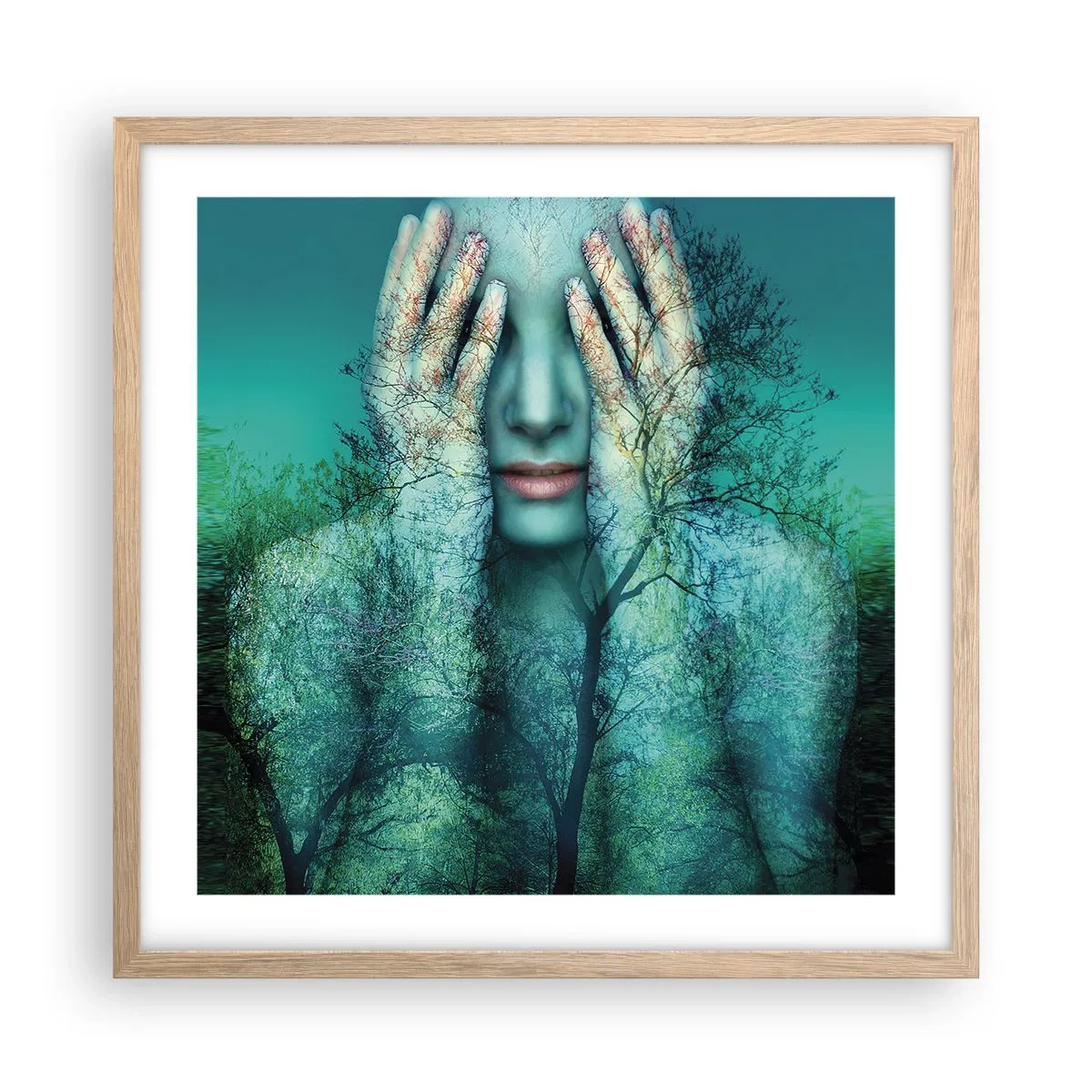 Poster in light oak frame - Submerged in Blue - 50x50 cm