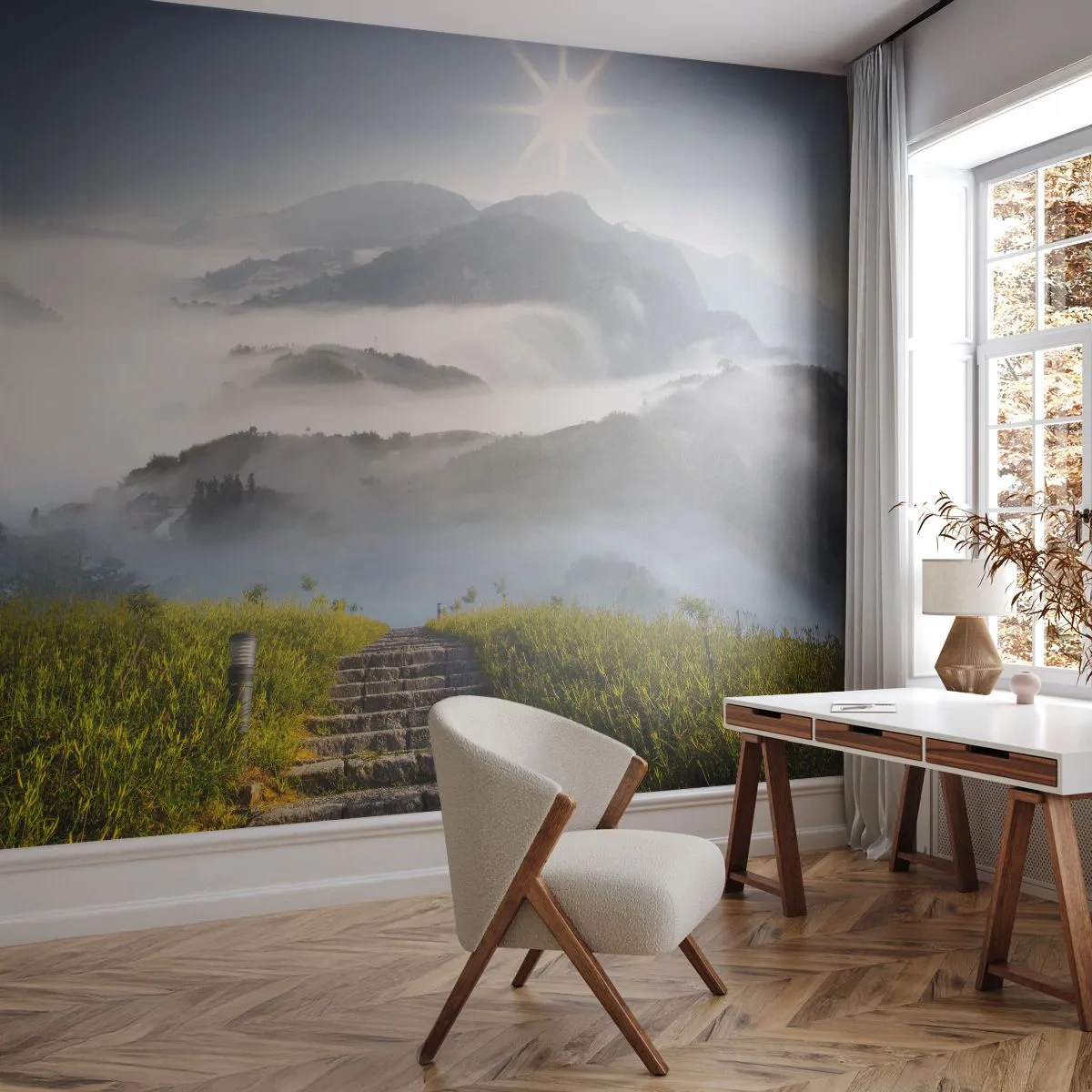 Photo Wallpaper Standard Eco - Upwards towards the Clouds - Landscape, Mountains, National Park - 150x105 cm