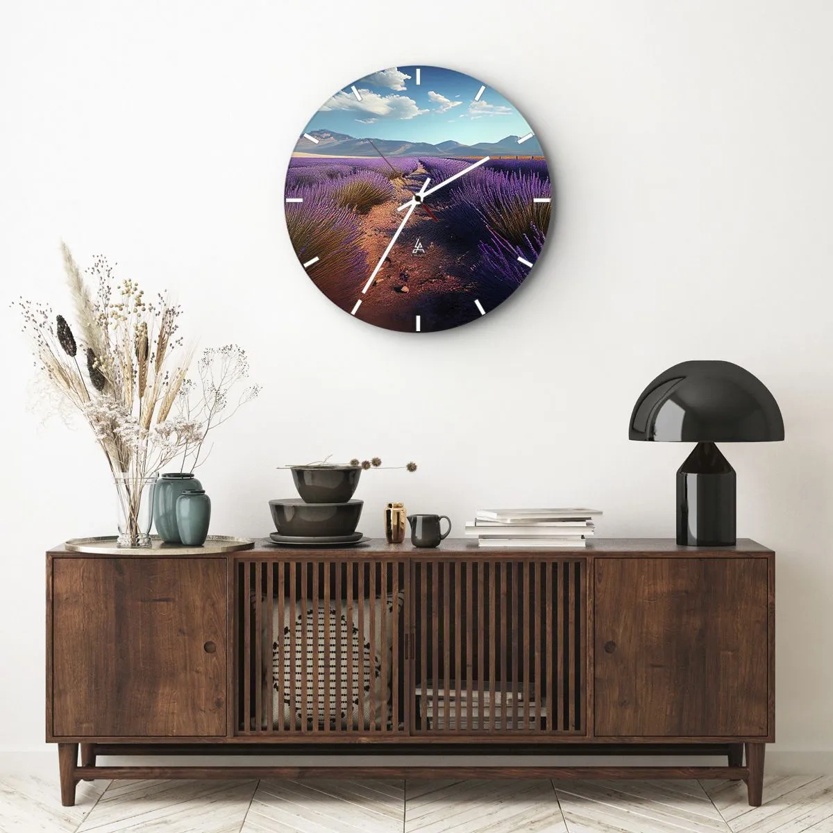 Wall clock - Clock on glass - Fragrant Fields - 30x30 cm