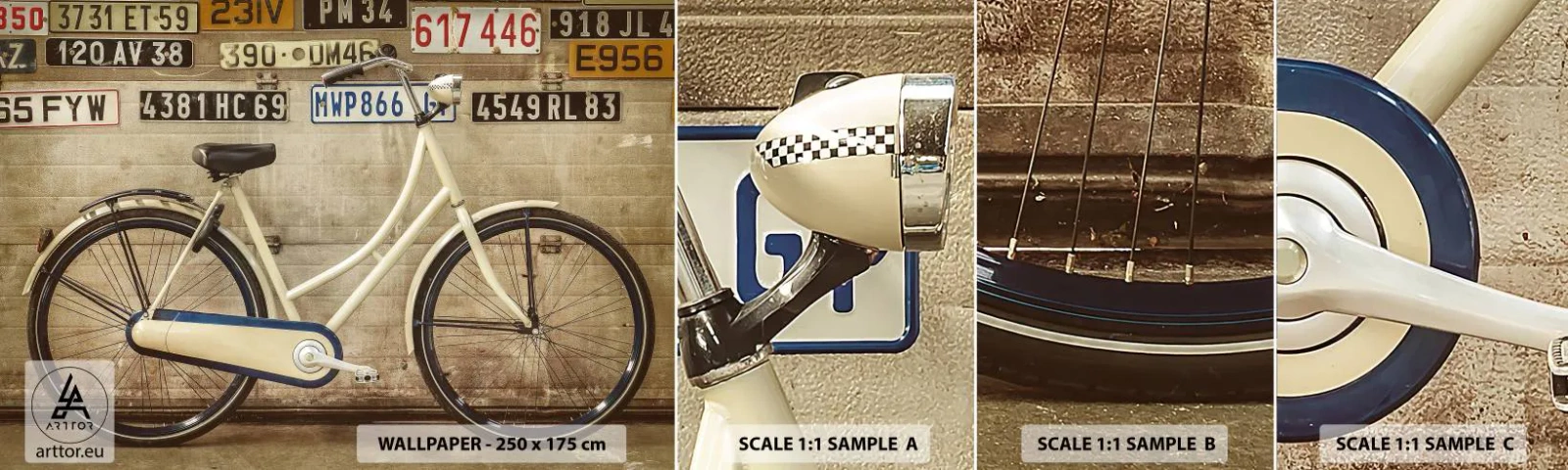 Photo Wallpaper Sample Self-Adhesive Deluxe Sticker - Without Complexes - Mural, Bicycle, Plates - 100x30 cm