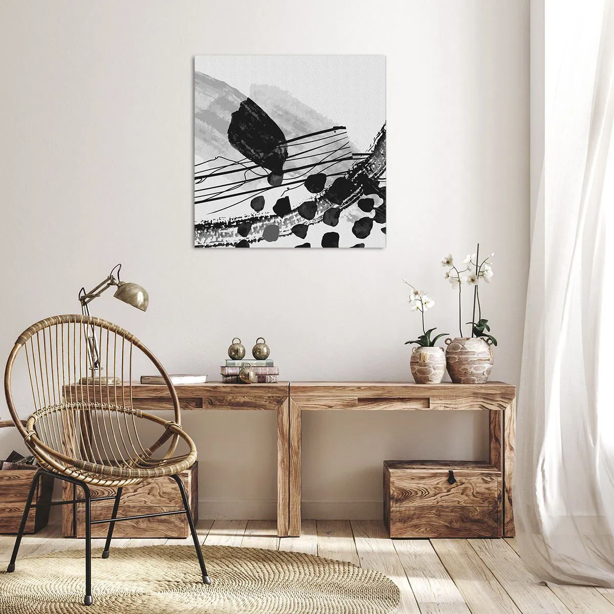 Canvas picture - Black and White Organic Abstraction - 40x40 cm
