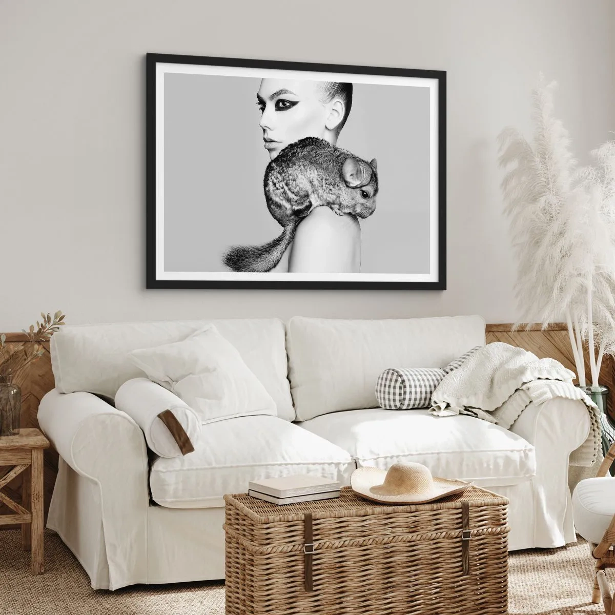 Poster in black frame - Lady with a Chinchilla - 70x50 cm