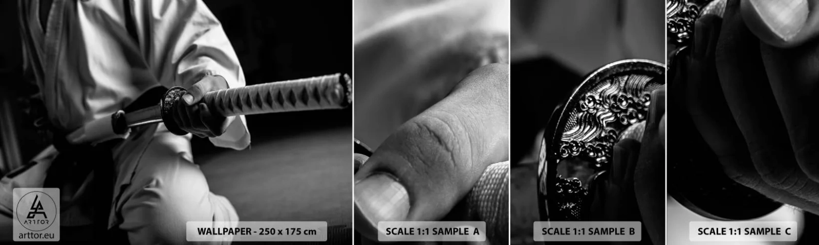 Photo Wallpaper Sample Self-Adhesive Deluxe Sticker - Warrior's Soul - Samurai sword, Japan, Martial arts - 100x30 cm