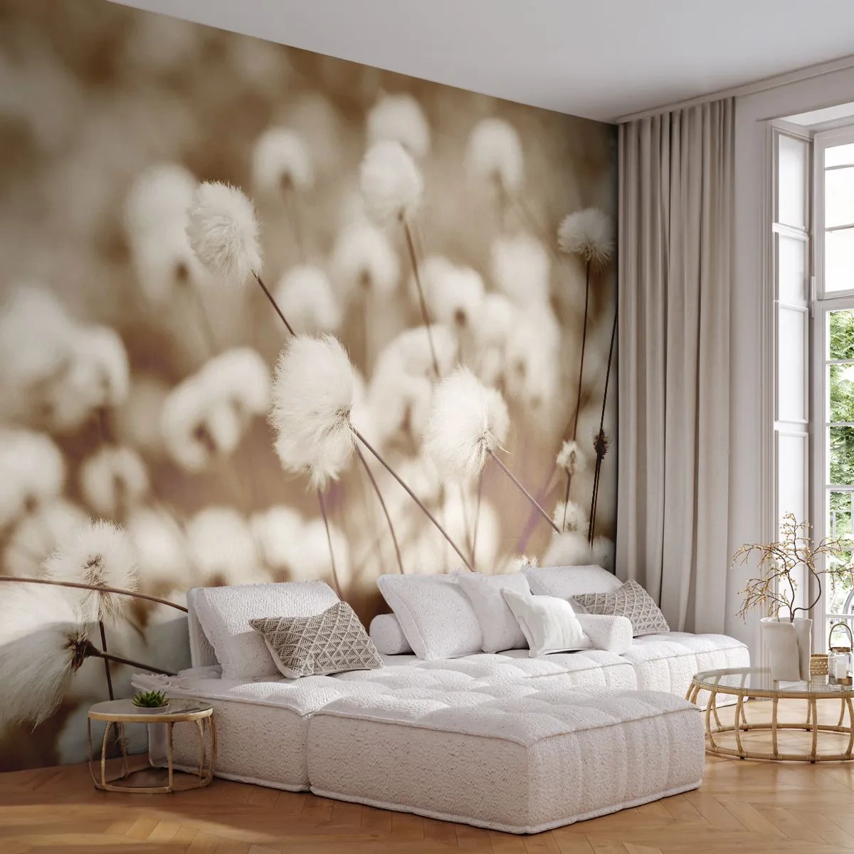 Photo Wallpaper Standard Eco - Fluffy field - Cotton Flower, Flower, Cotton Twig - 450x315 cm