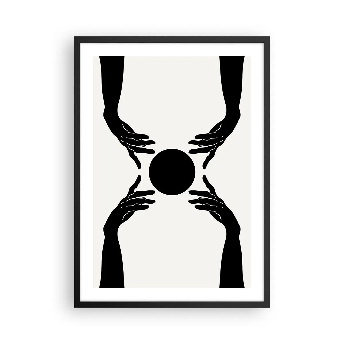 Poster in black frame - Black and white graphic of a hand with a ball - 50x70cm - Secret Sign - Modern wall decoration for the living room and bedroom ARTTOR