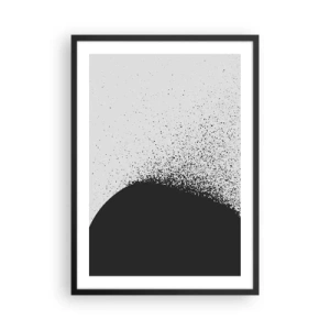 Poster in black frame - Minimalist abstraction with a black spot on a light background - 50x70cm - Movement of Particles - Modern wall decoration for the living room and bedroom ARTTOR