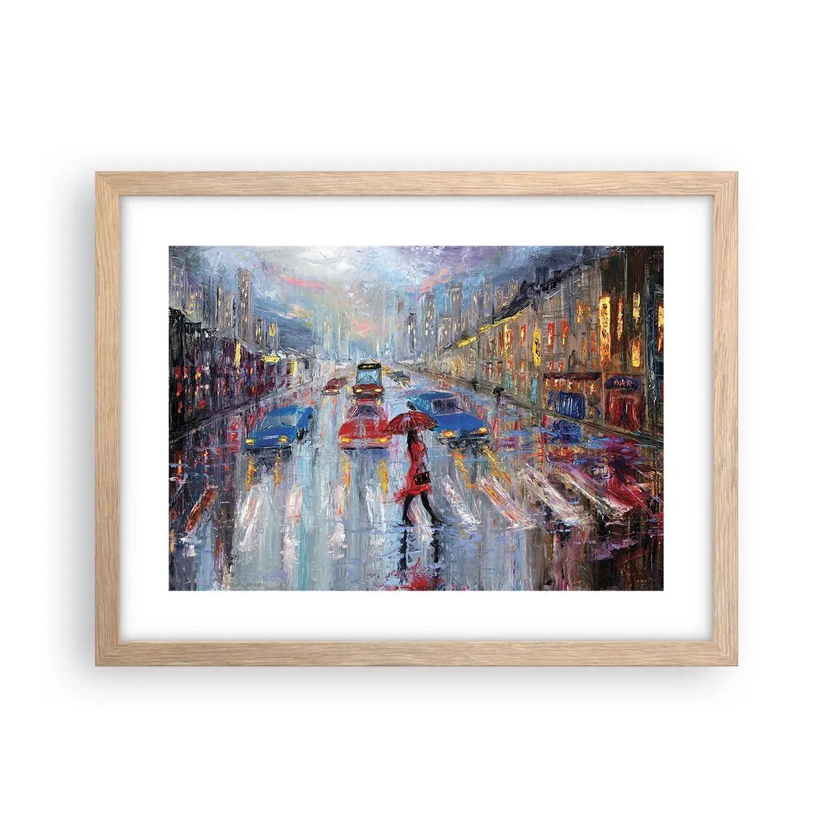 Poster in light oak frame - Rainy Afternoon in a City - 40x30 cm