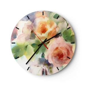 Wall clock - Clock on glass - Watercolor roses in pastel shades - 30x30cm - Delicate Like Watercolour - Modern wall decoration for the living room, kitchen, and bedroom ARTTOR