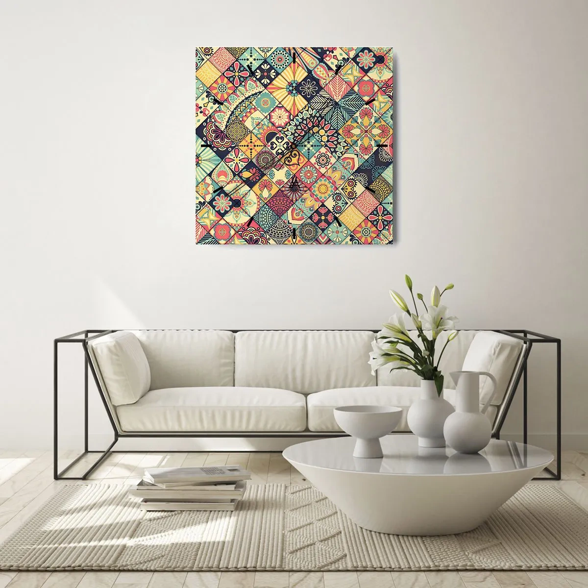 Wall clock - Clock on glass - Moroccan Style - 30x30 cm