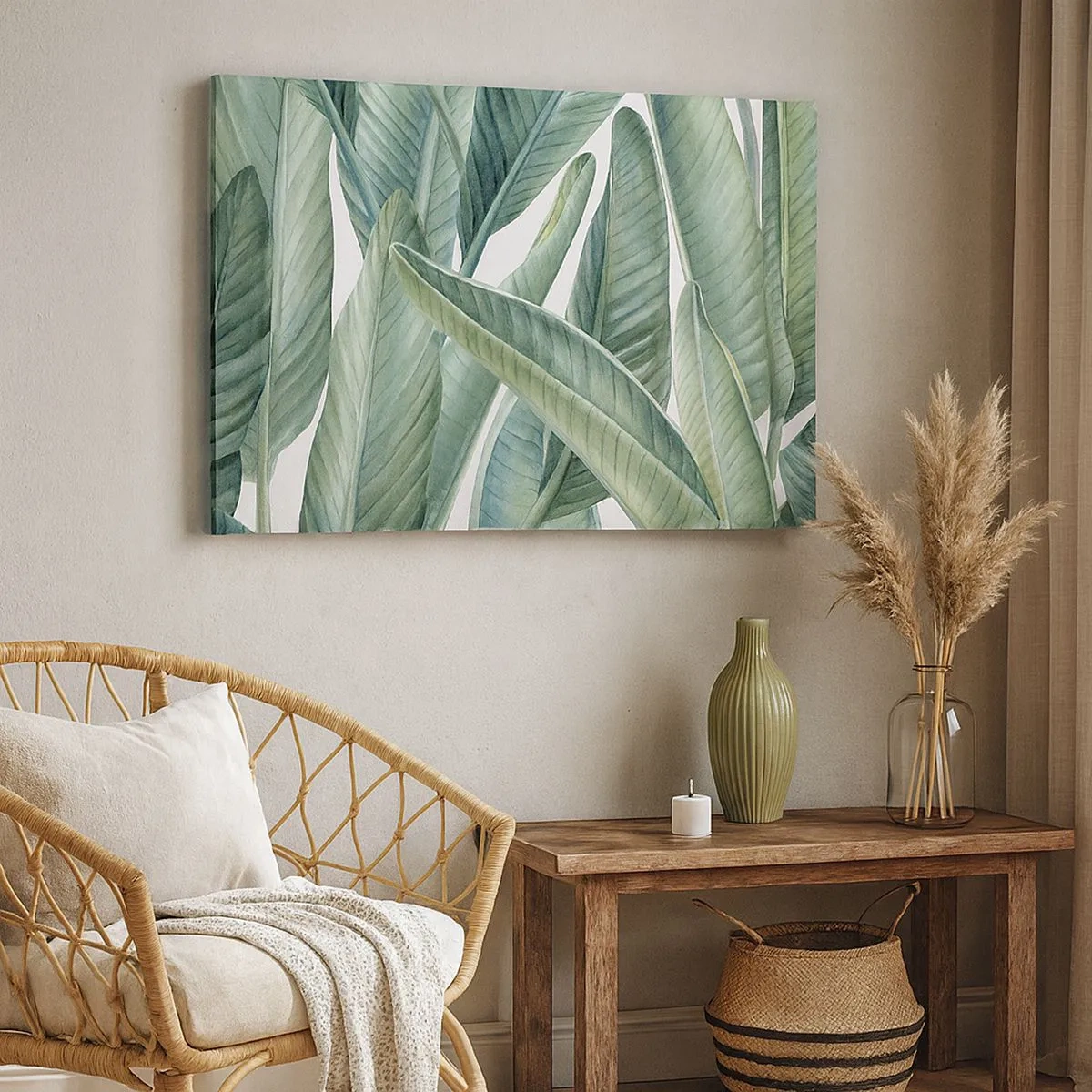 Canvas picture - Green leaves in a minimalist, botanical style - 70x50cm - Only Green Itself - Modern wall decoration for the living room and bedroom ARTTOR