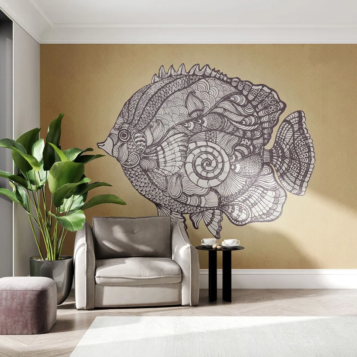Photo Wallpaper Premium Sand - From the Ocean of Ornaments - Fish, Ornament, Decoration - 100x70 cm