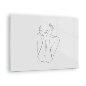 Glass picture - A minimalist drawing of a woman's hands and face - 70x50cm - What Girls Are Dreaming of - Modern wall decoration for the living room and bedroom ARTTOR