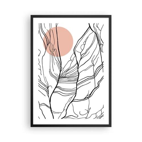 Poster in black frame - Minimalist line art with a pink circle in the background - 50x70cm - In a Web of Twigs - Modern wall decoration for the living room and bedroom ARTTOR