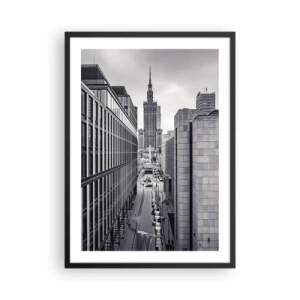 Poster in black frame - View of the Palace of Culture and Science in Warsaw in shades of gray - 50x70cm - Warsaw Valley - Modern wall decoration for the living room and bedroom ARTTOR
