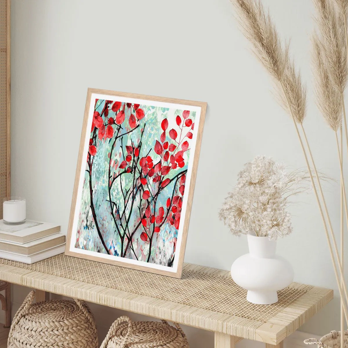 Poster in light oak frame - Tree in Scarlet - 70x100 cm