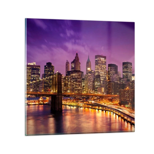 Glass picture - Violet and Gold Manhattan - 60x60 cm