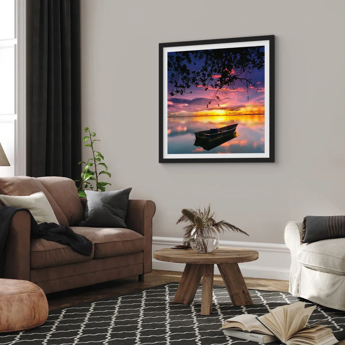 Poster in black frame - Serenity of the Lake - 50x50 cm
