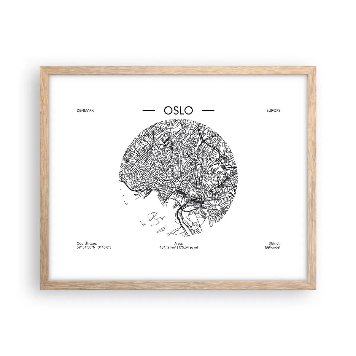 Poster in light oak frame - Anatomy of Oslo - 50x40 cm