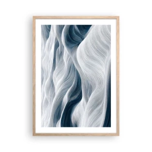 Poster in light oak frame - White and Blue Waves - 50x70 cm