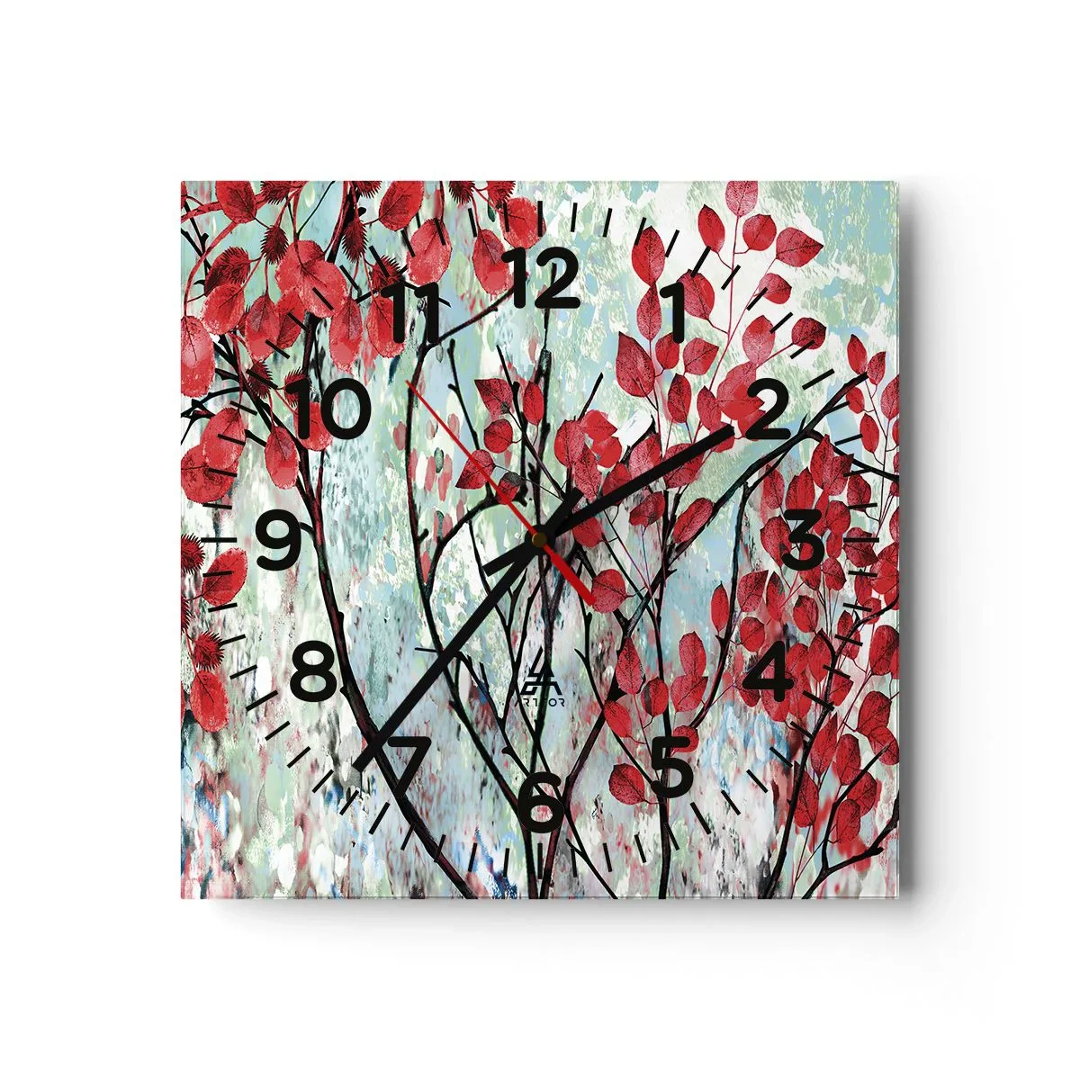 Wall clock - Clock on glass - Tree in Scarlet - 40x40 cm
