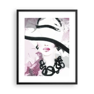 Poster in black frame - Portrait of a Lady in Black and Pink - 40x50 cm