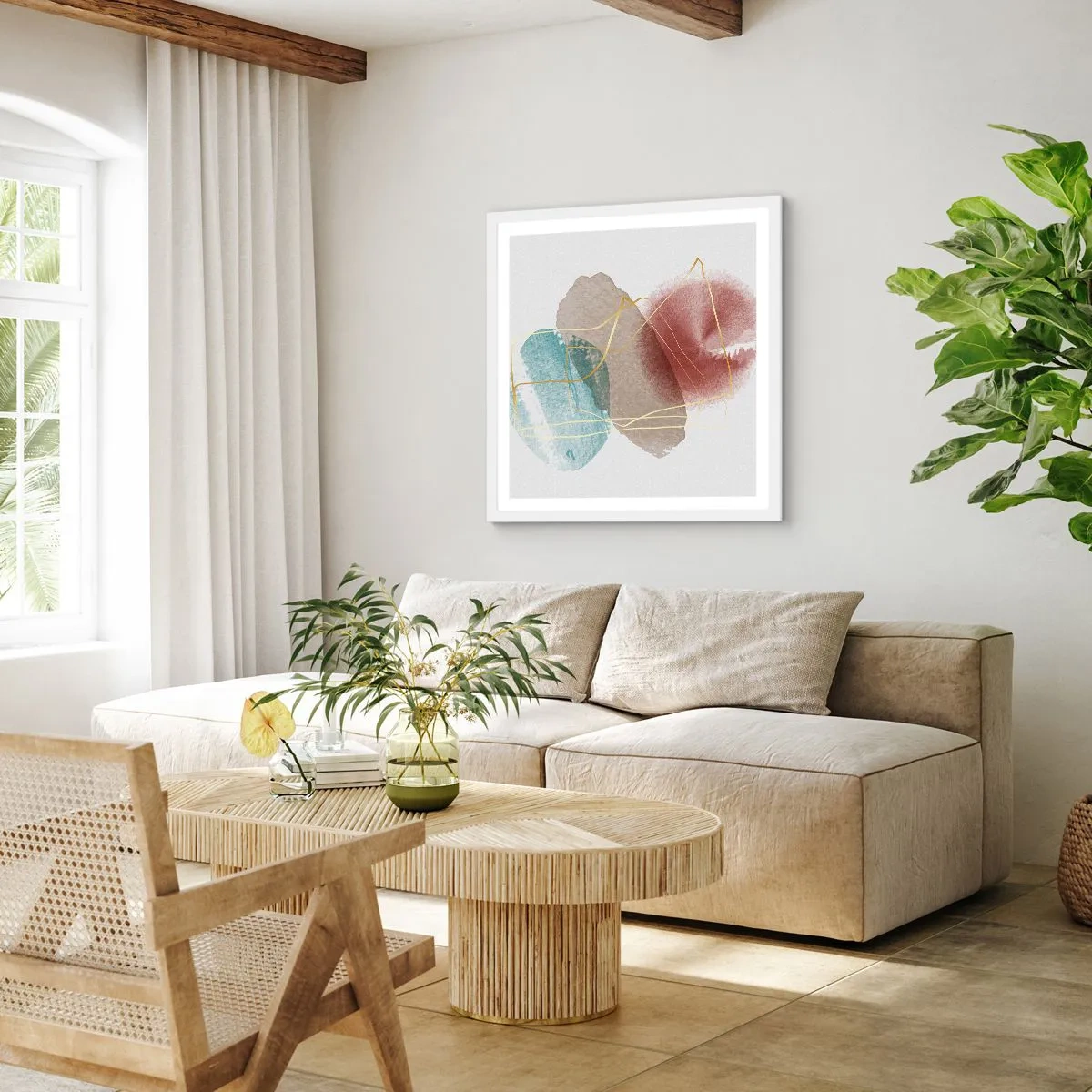 Poster in white frmae - Beads of Space - 40x40 cm