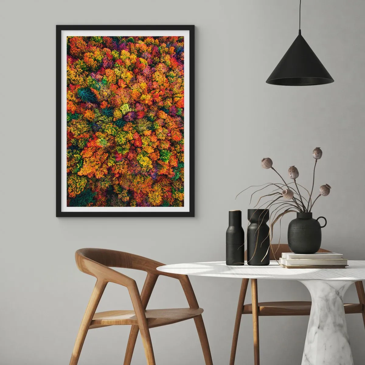 Poster in black frame - Bouquet of Autumn Flowers - 70x100 cm