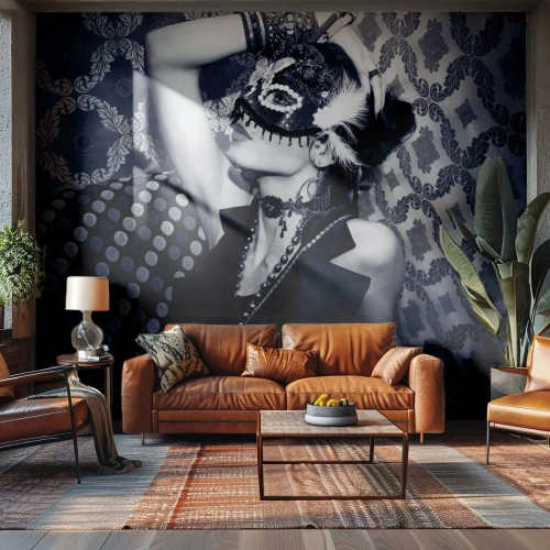 Photo Wallpaper Premium Canvas - Decorations, Ornaments, Patterns - Woman, Venetian mask, Model - 250x175 cm