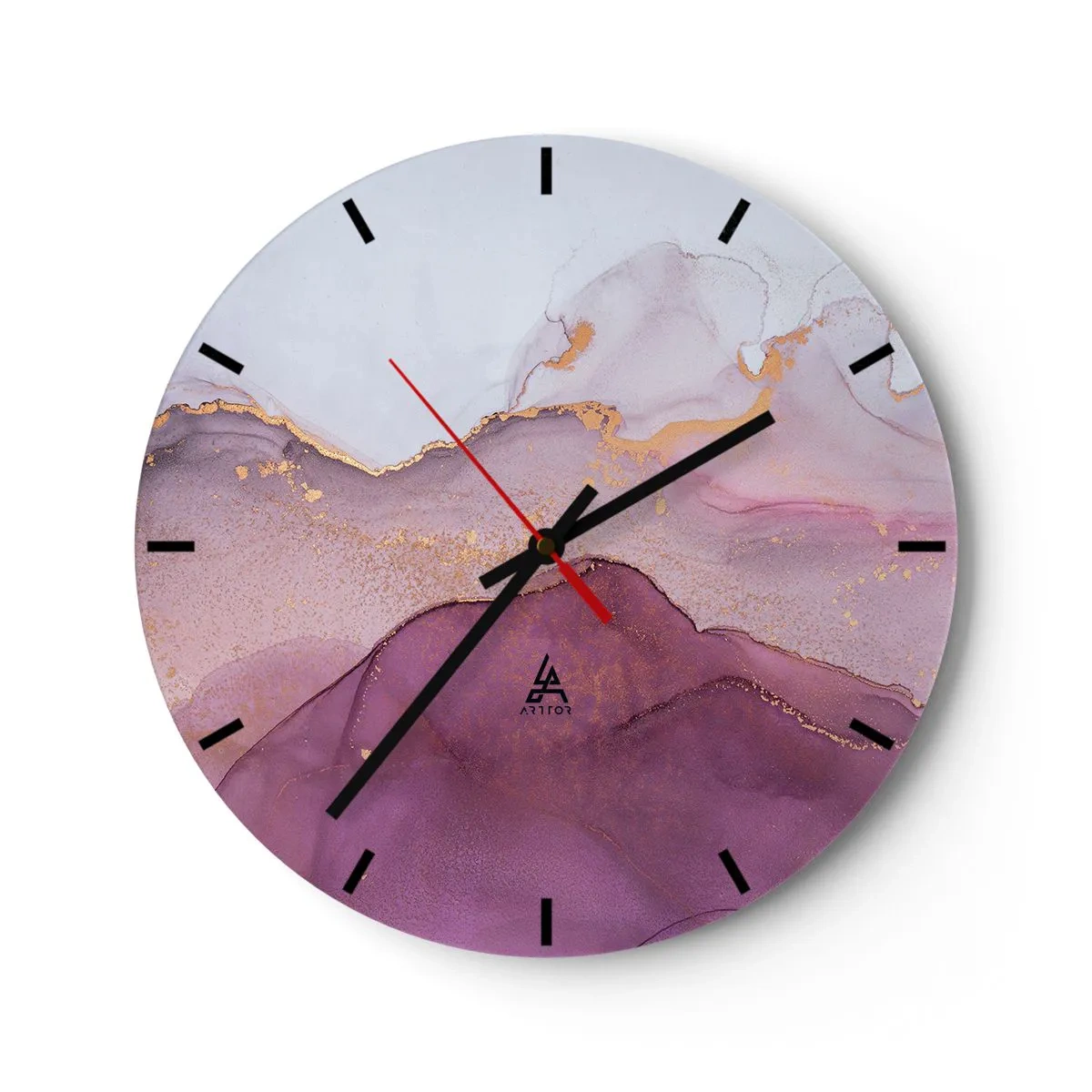 Wall clock - Clock on glass - Waves of Violet and Purple - 40x40 cm