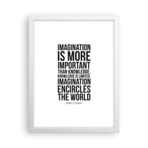 Poster in white frmae - Einstein about Power of Imagination - 30x40 cm