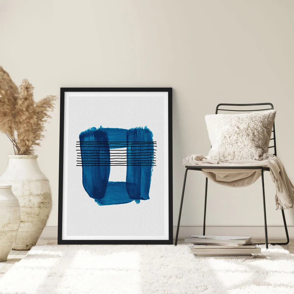Poster in black frame - Blue and Black Composition - 70x100 cm