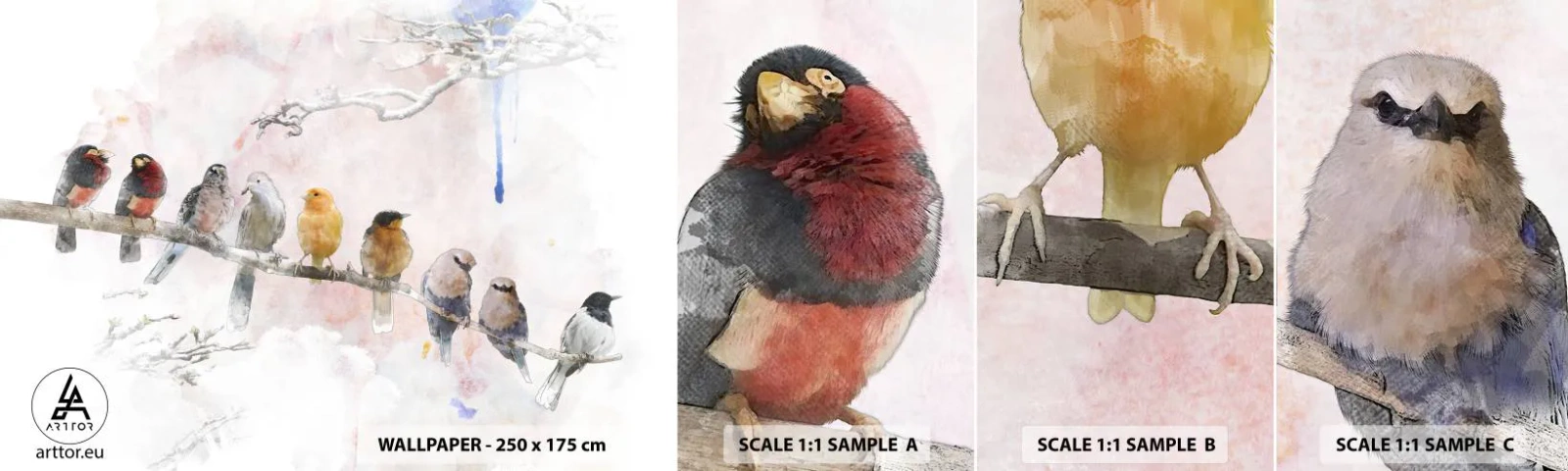 Photo Wallpaper Sample Self-Adhesive Deluxe Sticker - Winged Encounter - Birds, Nature, Graphics - 100x30 cm