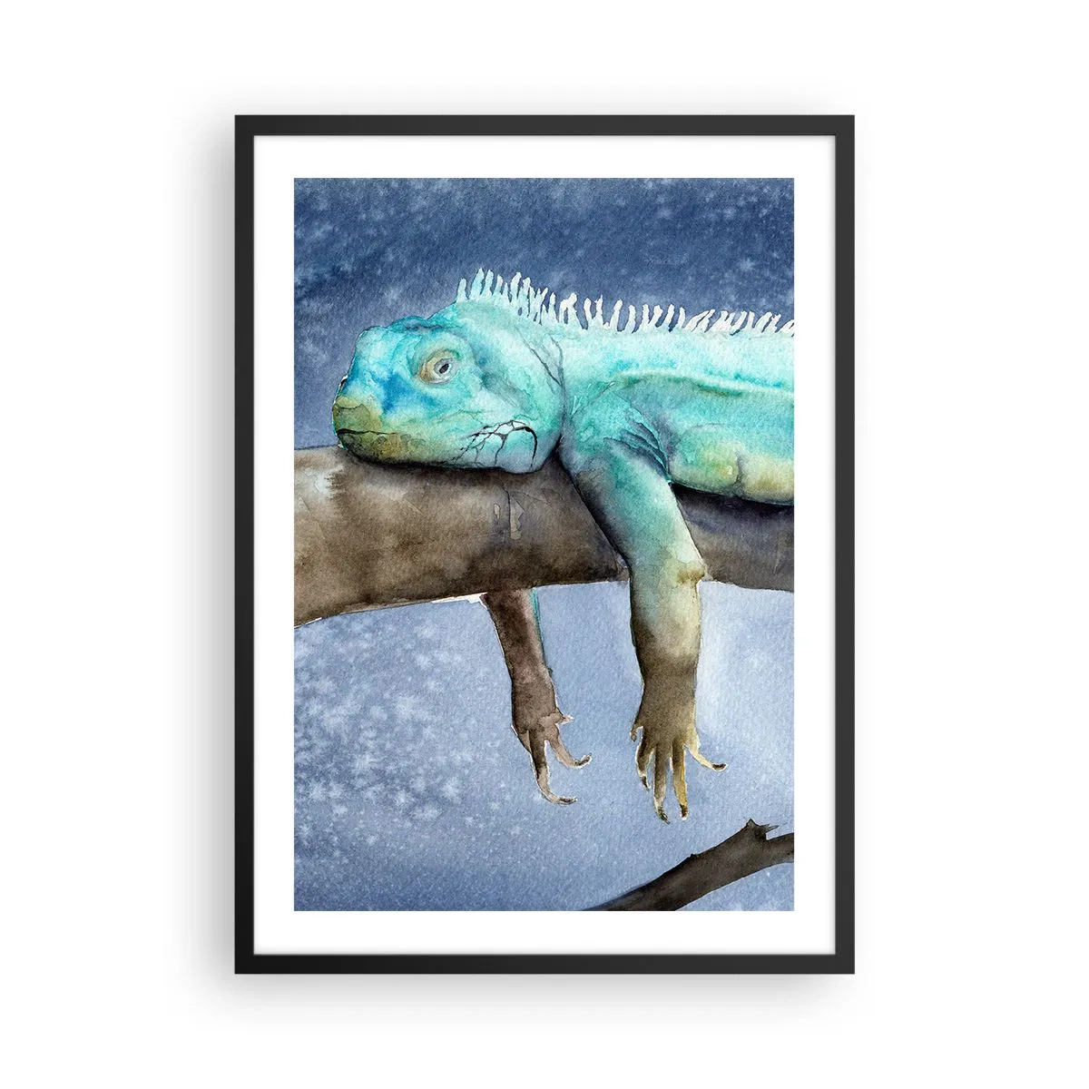 Poster in black frame - A watercolor painting of an iguana resting on a branch. - 50x70cm - It Feels Good - Modern wall decoration for the living room and bedroom ARTTOR