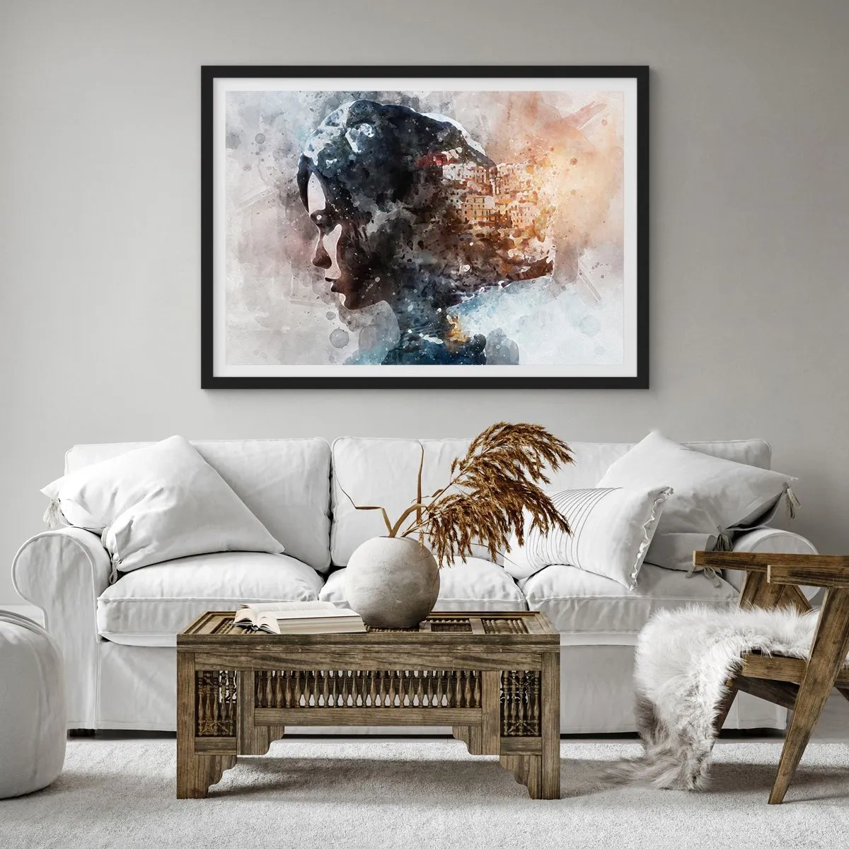 Poster in black frame - Tale about a Girl with a City in the Background - 70x50 cm