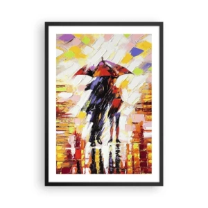 Poster in black frame - couple under an umbrella in a colorful abstraction - 50x70cm - Together through Night and Rain - Modern wall decoration for the living room and bedroom ARTTOR