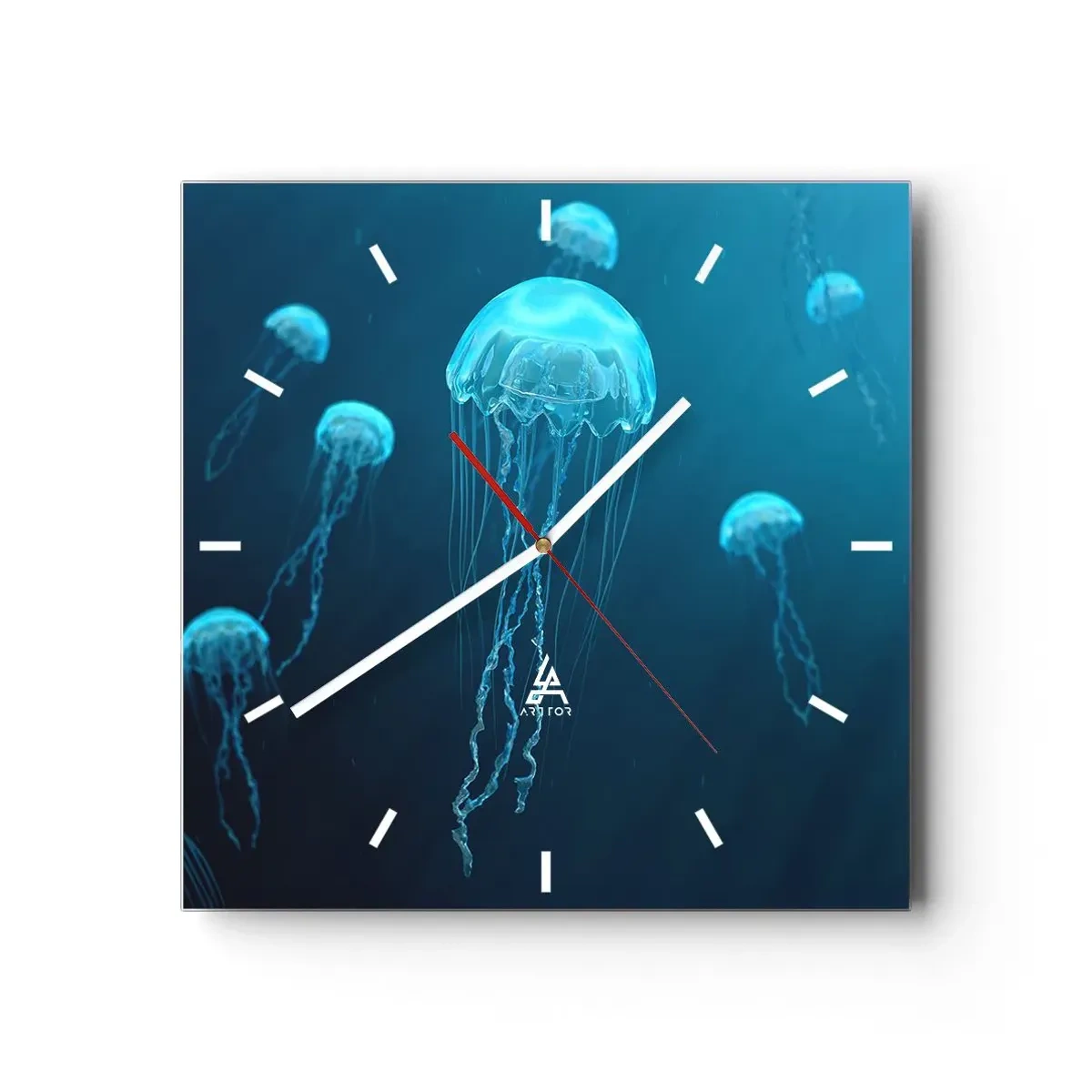 Wall clock - Clock on glass - Ocean Dance - 30x30 cm