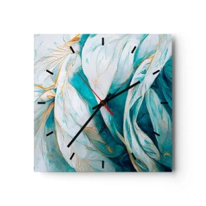 Wall clock - Clock on glass - Blue Abstract with a Golden Motif - 40x40 cm
