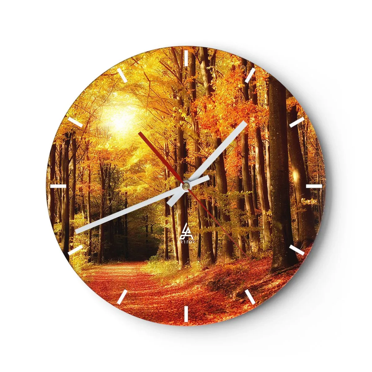 Wall clock - Clock on glass - Golden Autumn on a Forest Path - 40x40 cm