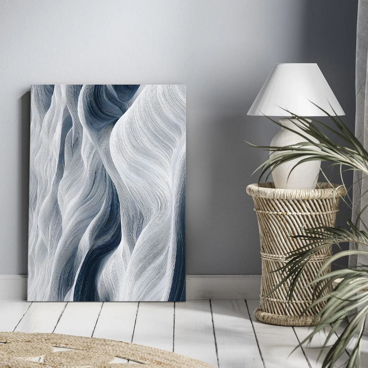 Canvas picture - White and Blue Waves - 65x120 cm