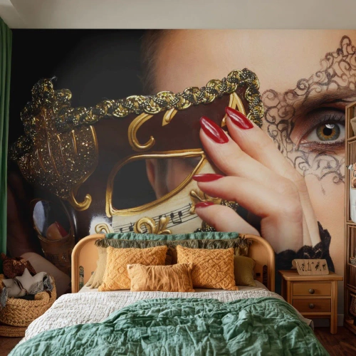 Self-Adhesive Photo Wallpaper Deluxe Sticker - My World Is Baroque - Woman, Venetian mask, Ball - 350x256 cm